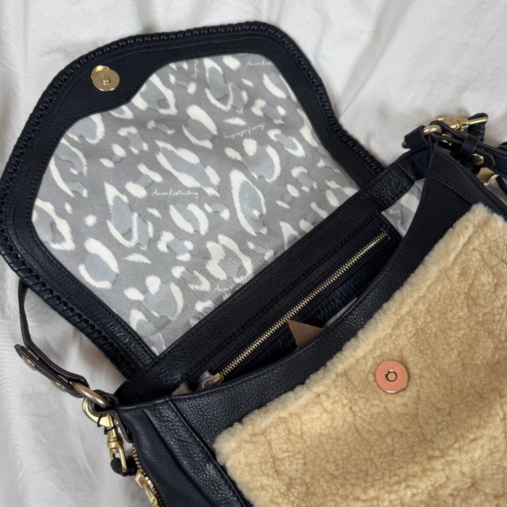 NWT All For Love Convertible Leather Shoulder Bag In Natural Shearling - Picture 10 of 15